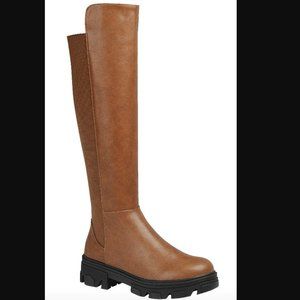 NEW Faux Leather Knee High Cleated Boots